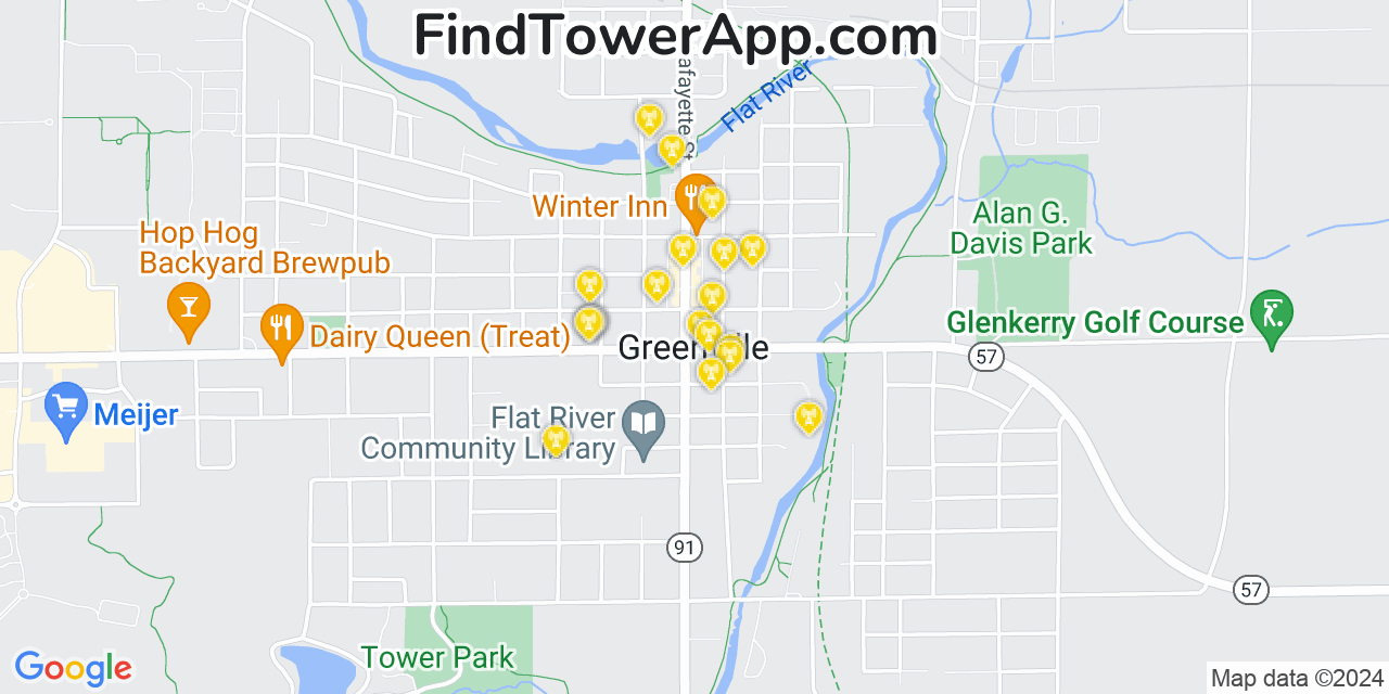 Verizon 4G/5G cell tower coverage map Greenville, Michigan