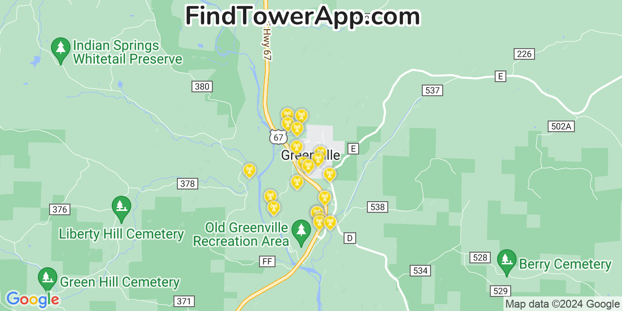 Verizon 4G/5G cell tower coverage map Greenville, Missouri