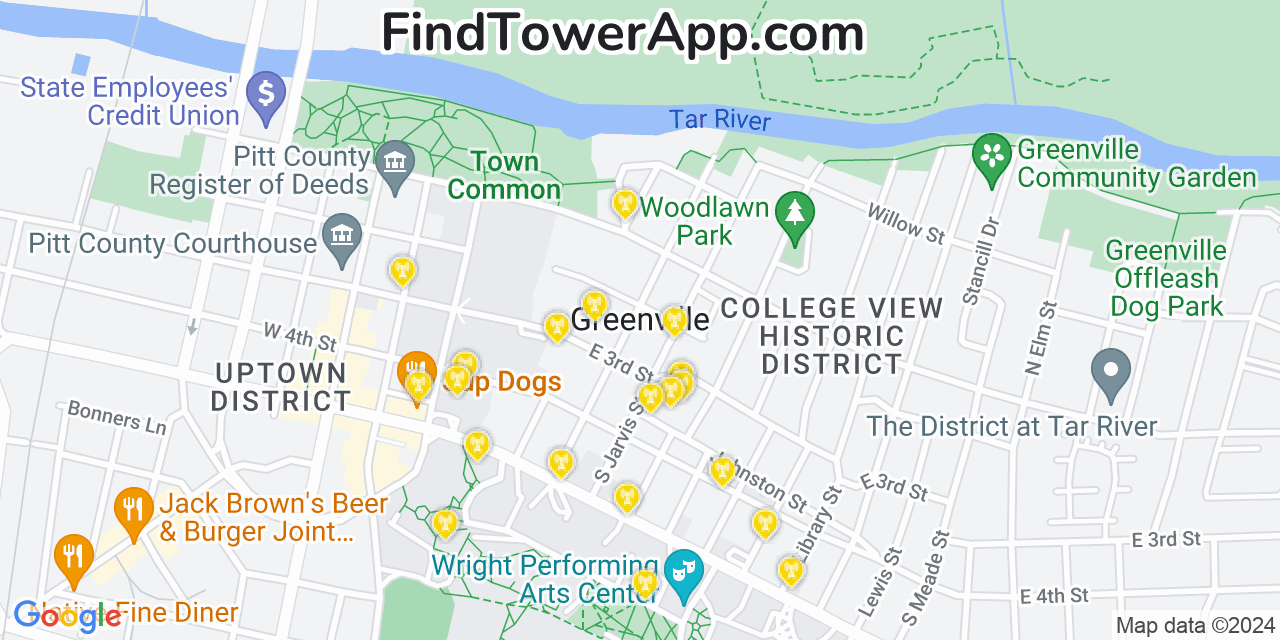 Verizon 4G/5G cell tower coverage map Greenville, North Carolina