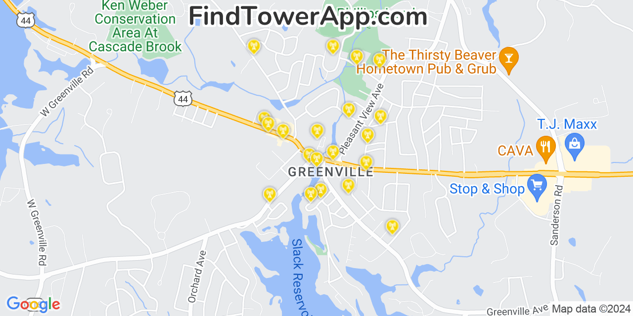 AT&T 4G/5G cell tower coverage map Greenville, Rhode Island