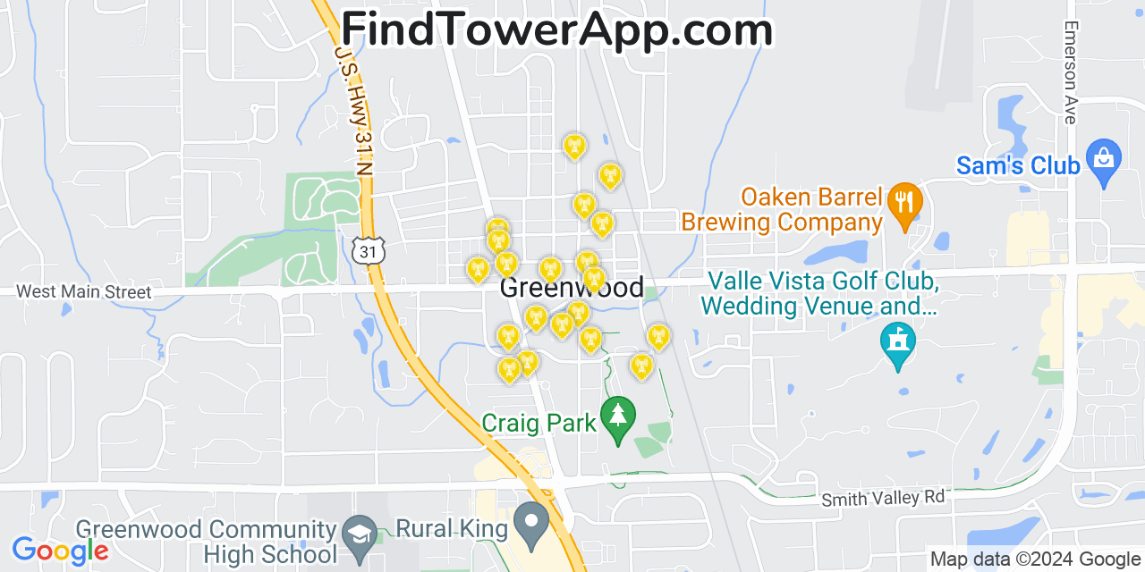 Verizon 4G/5G cell tower coverage map Greenwood, Indiana