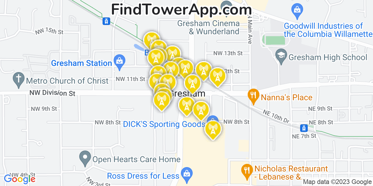 Gresham Oregon Cell Tower Coverage Map