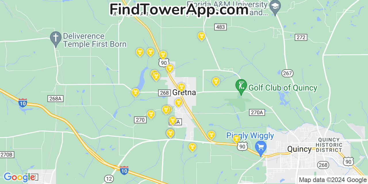 AT&T 4G/5G cell tower coverage map Gretna, Florida