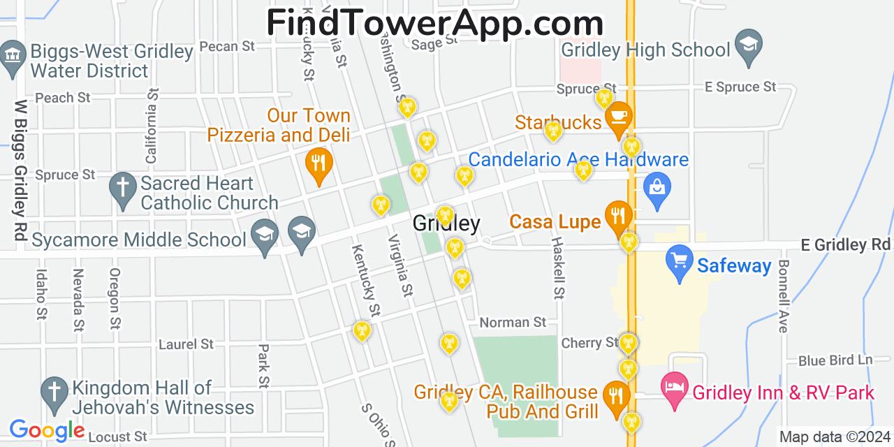 T-Mobile 4G/5G cell tower coverage map Gridley, California