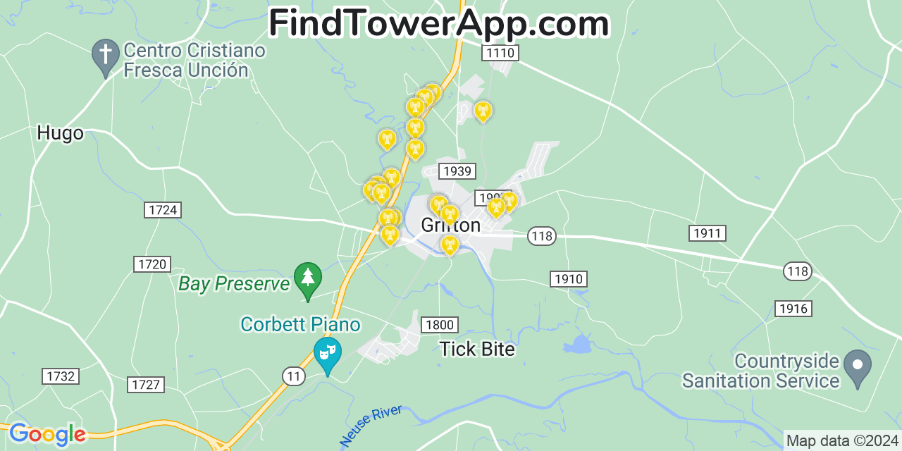 AT&T 4G/5G cell tower coverage map Grifton, North Carolina