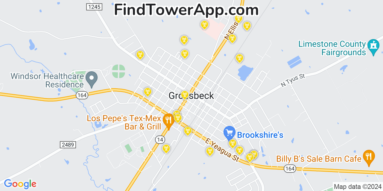 AT&T 4G/5G cell tower coverage map Groesbeck, Texas