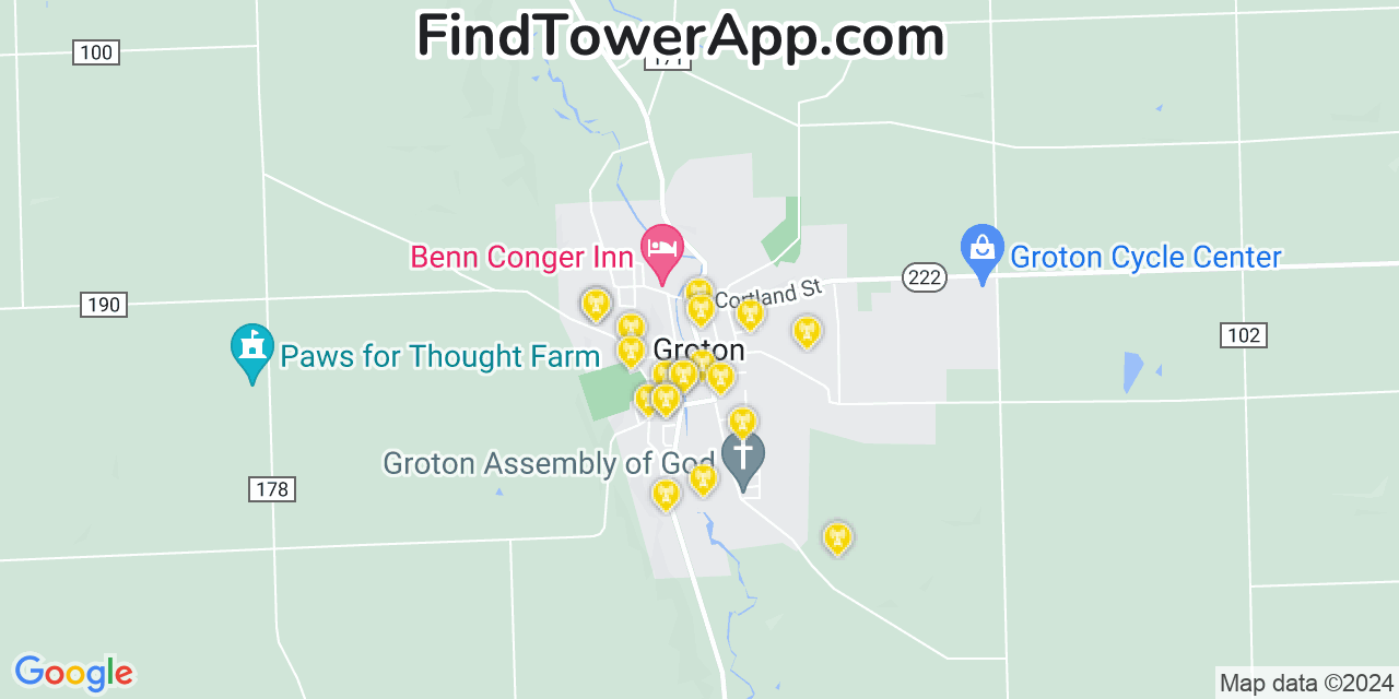 AT&T 4G/5G cell tower coverage map Groton, New York