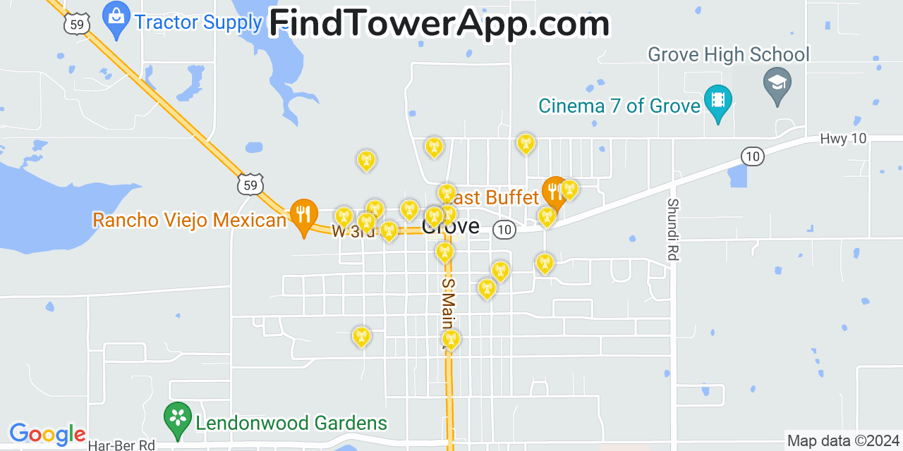 AT&T 4G/5G cell tower coverage map Grove, Oklahoma