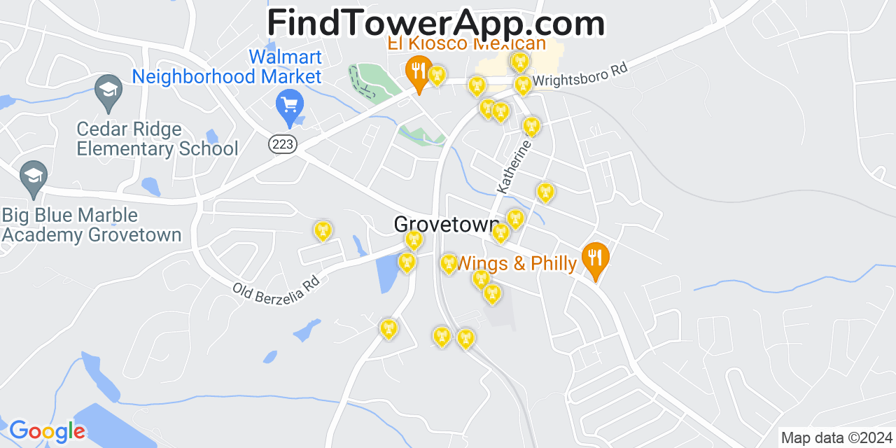 AT&T 4G/5G cell tower coverage map Grovetown, Georgia