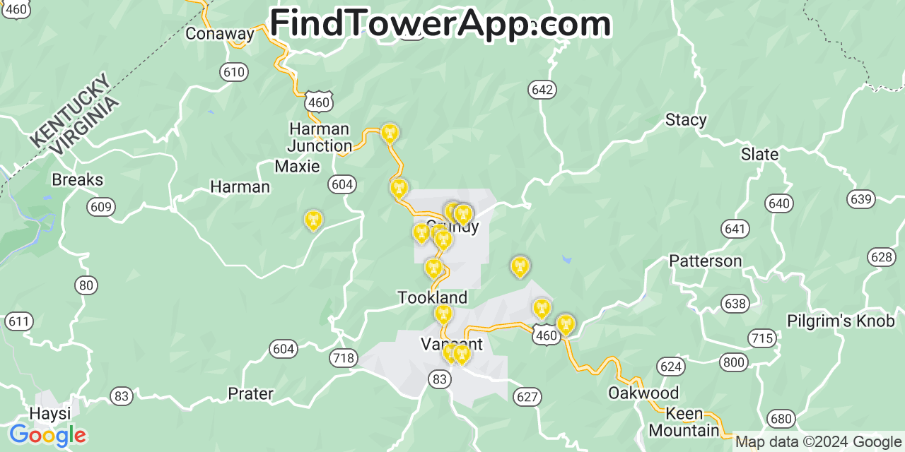 AT&T 4G/5G cell tower coverage map Grundy, Virginia