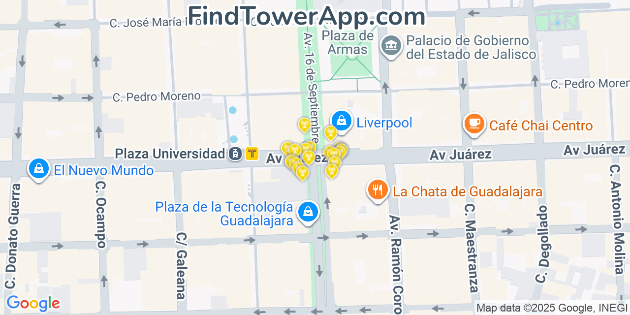 Guadalajara Cell Towers, Mexico - FindTower App Coverage Maps