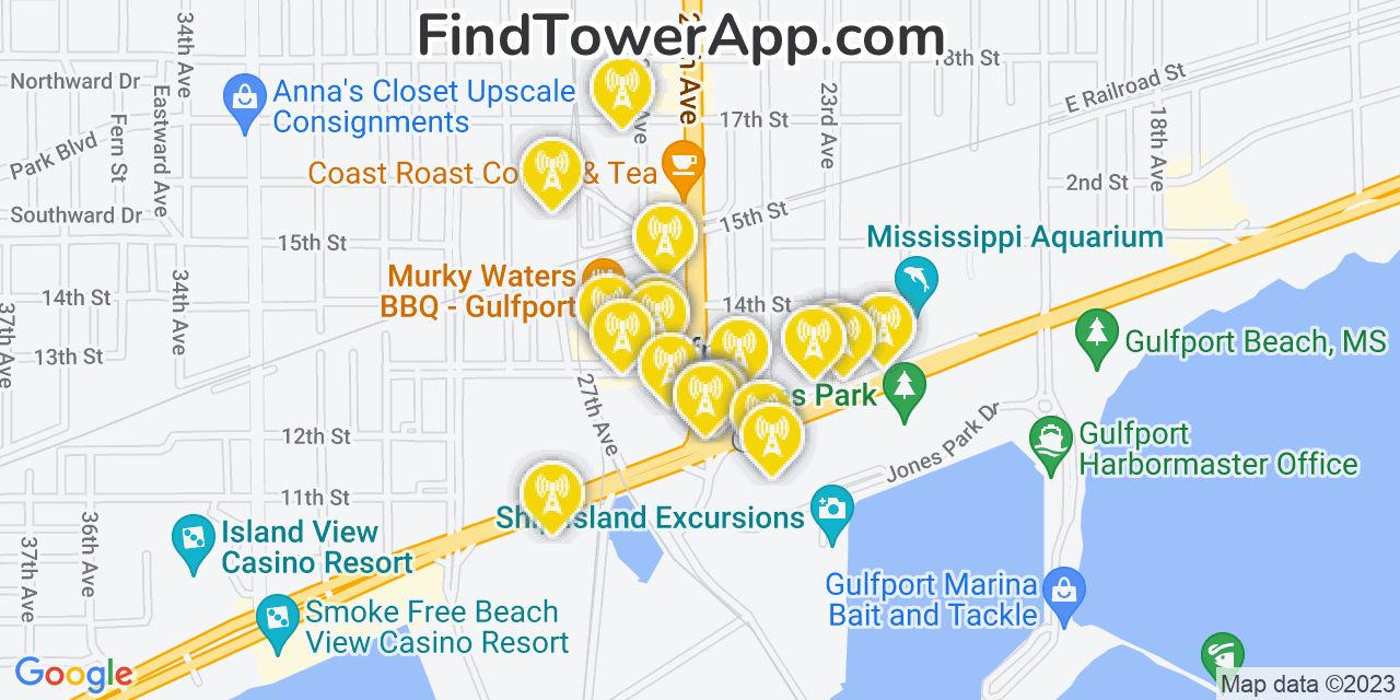 Verizon 4G/5G cell tower coverage map Gulfport, Mississippi