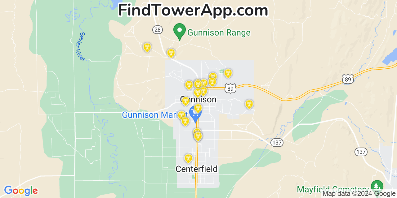 T-Mobile 4G/5G cell tower coverage map Gunnison, Utah