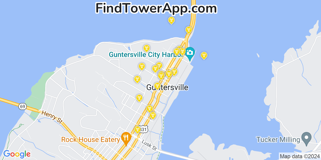AT&T 4G/5G cell tower coverage map Guntersville, Alabama