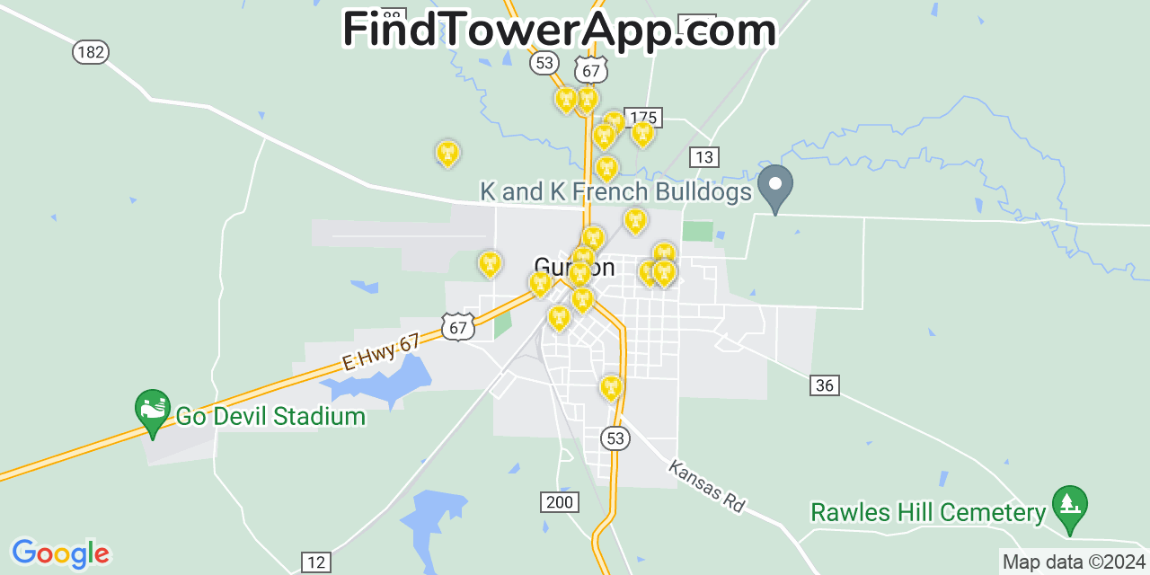 AT&T 4G/5G cell tower coverage map Gurdon, Arkansas