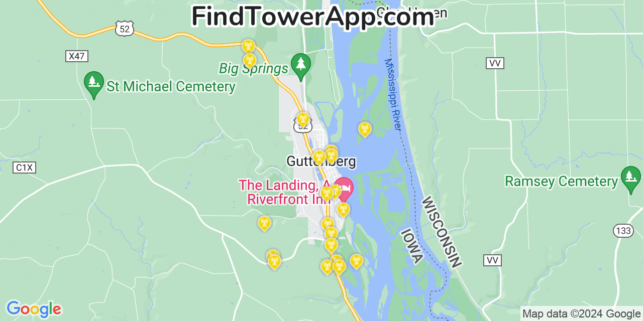 AT&T 4G/5G cell tower coverage map Guttenberg, Iowa