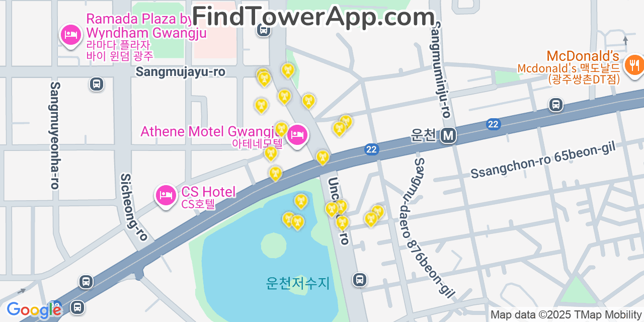 Gwangju Cell Towers, South-Korea - FindTower App Coverage Maps