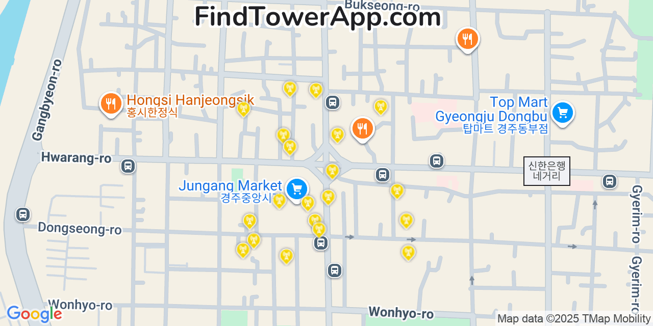 Gyeongju Cell Towers, South-Korea - FindTower App Coverage Maps