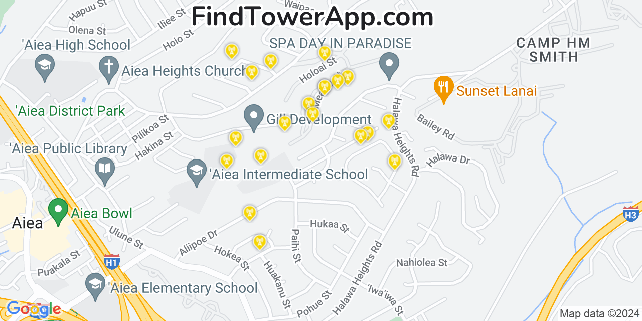 AT&T 4G/5G cell tower coverage map Hālawa Heights, Hawaii