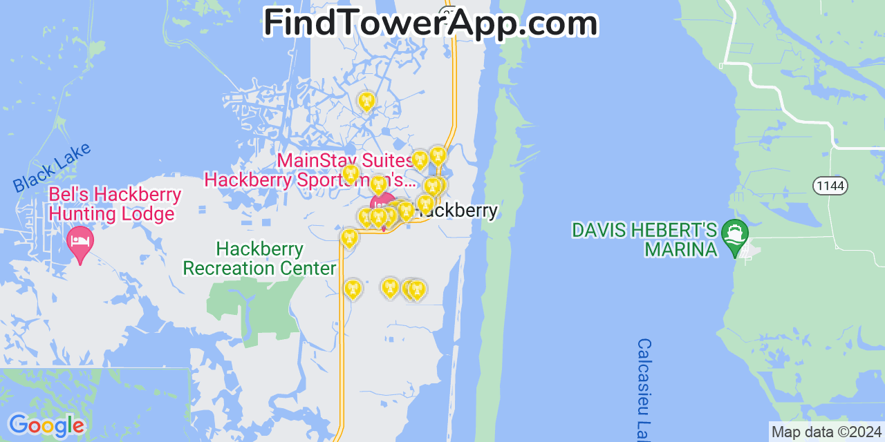 AT&T 4G/5G cell tower coverage map Hackberry, Louisiana