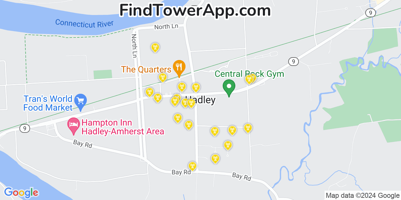 AT&T 4G/5G cell tower coverage map Hadley, Massachusetts