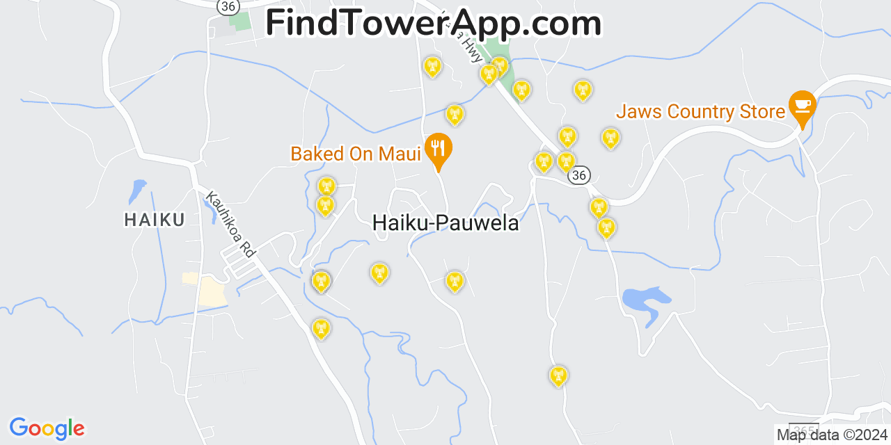 Verizon 4G/5G cell tower coverage map Haiku Pauwela, Hawaii