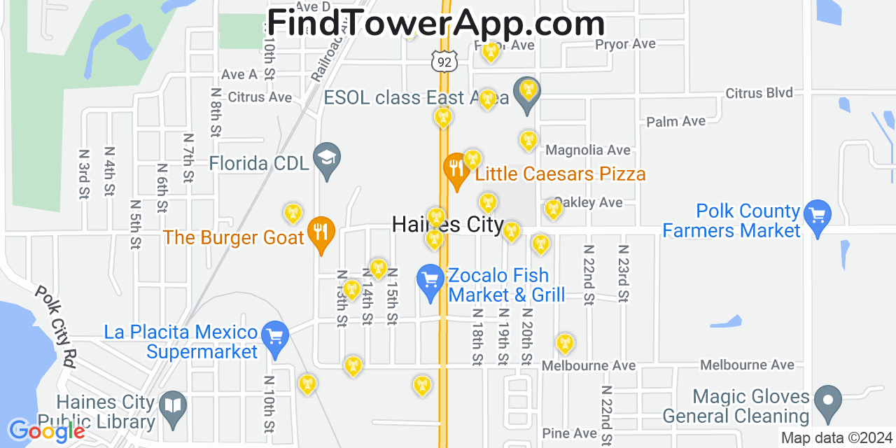 Verizon 4G/5G cell tower coverage map Haines City, Florida