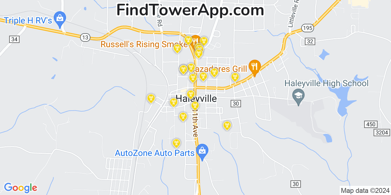 AT&T 4G/5G cell tower coverage map Haleyville, Alabama
