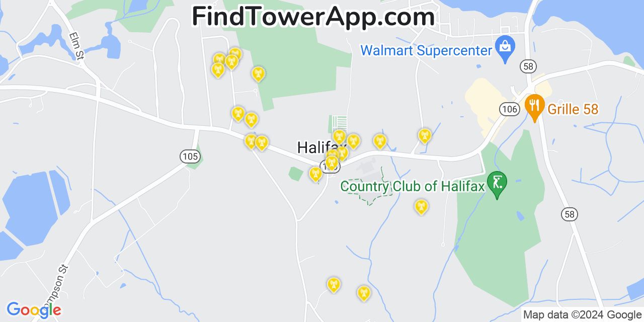 AT&T 4G/5G cell tower coverage map Halifax, Massachusetts