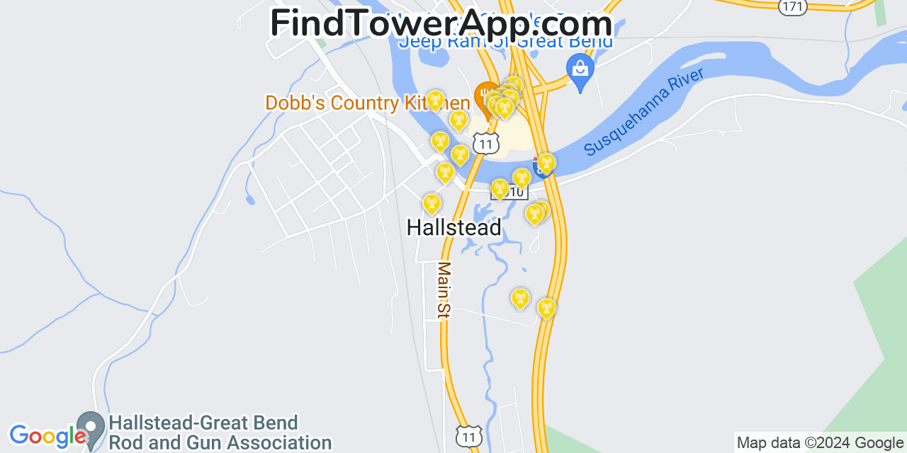 AT&T 4G/5G cell tower coverage map Hallstead, Pennsylvania