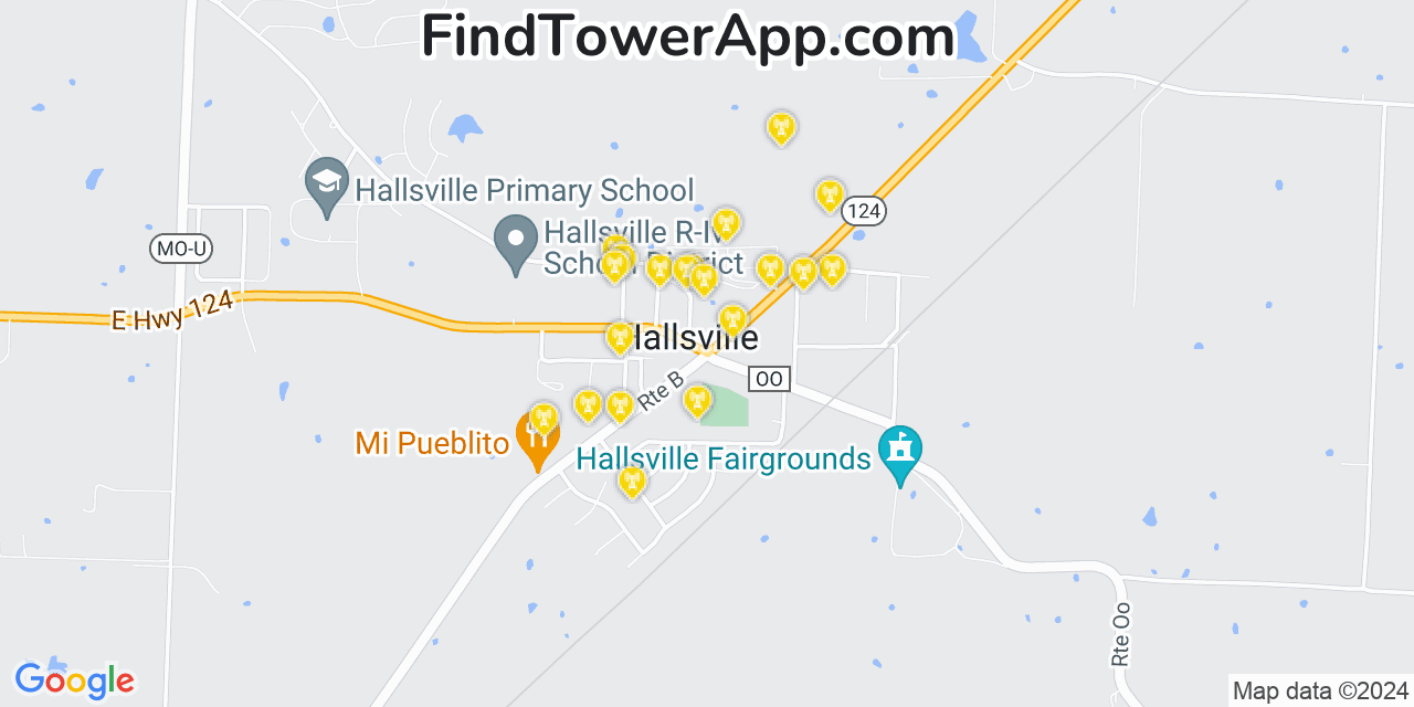 AT&T 4G/5G cell tower coverage map Hallsville, Missouri