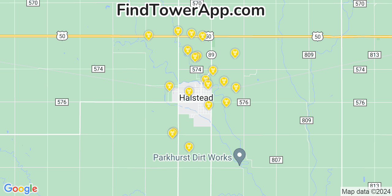 AT&T 4G/5G cell tower coverage map Halstead, Kansas