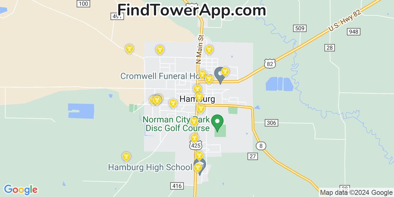 AT&T 4G/5G cell tower coverage map Hamburg, Arkansas