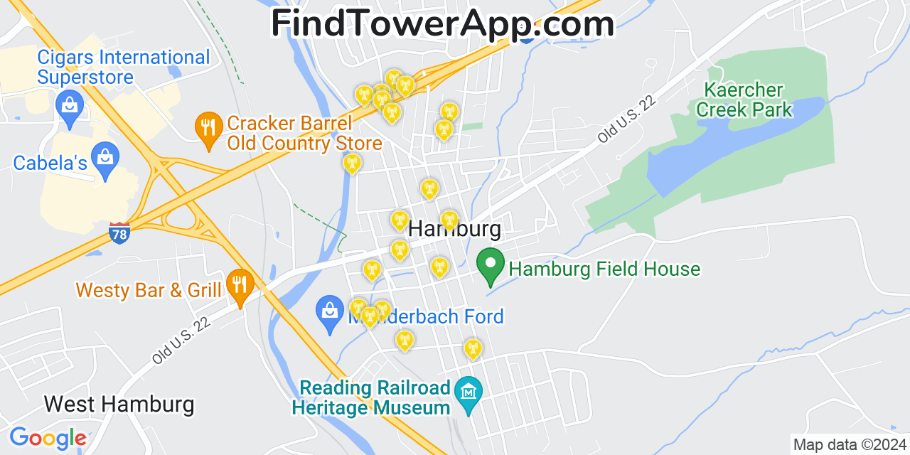 Verizon 4G/5G cell tower coverage map Hamburg, Pennsylvania