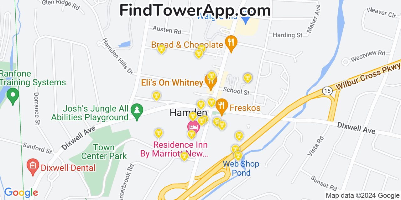 AT&T 4G/5G cell tower coverage map Hamden, Connecticut