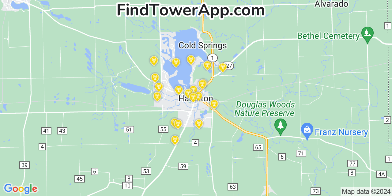 AT&T 4G/5G cell tower coverage map Hamilton, Indiana