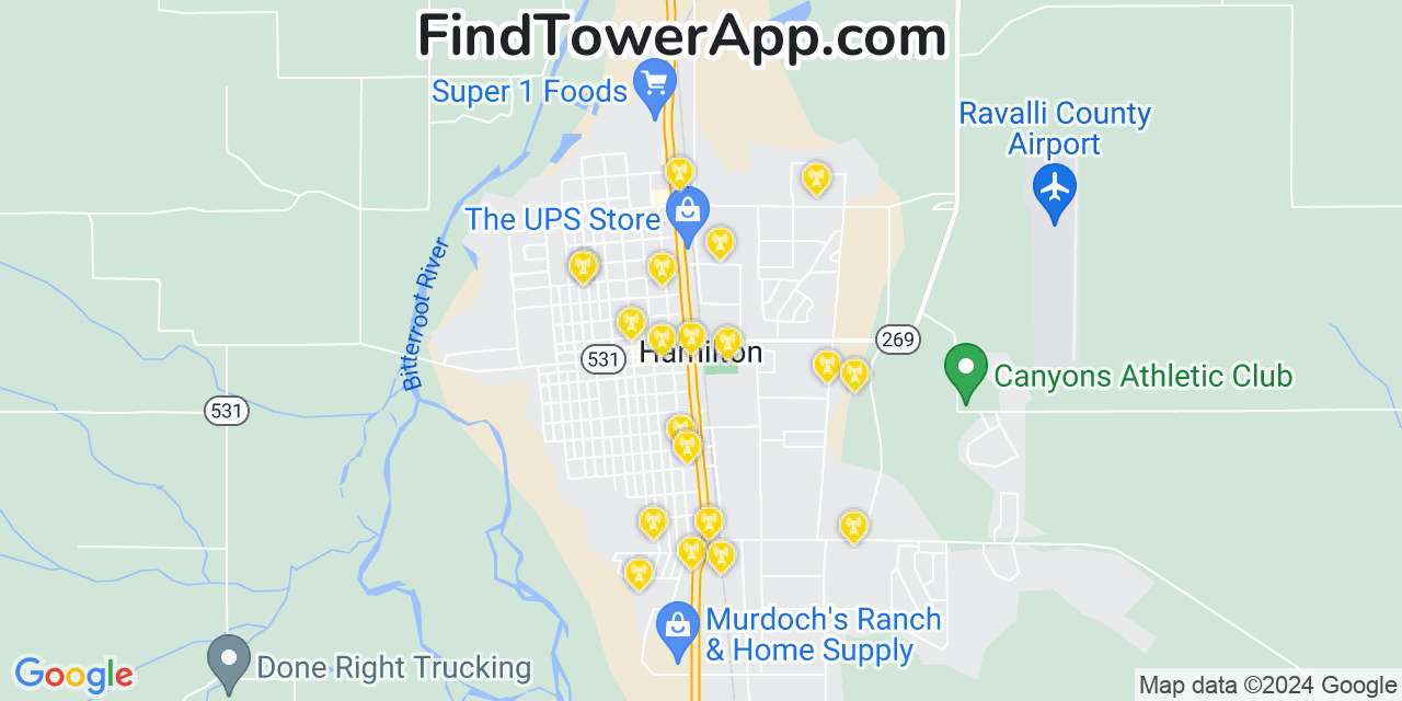 Verizon 4G/5G cell tower coverage map Hamilton, Montana