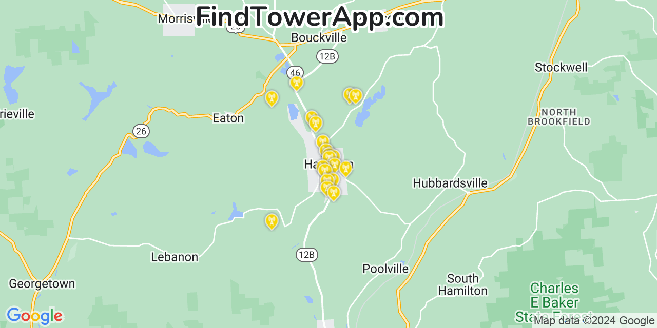 AT&T 4G/5G cell tower coverage map Hamilton, New York