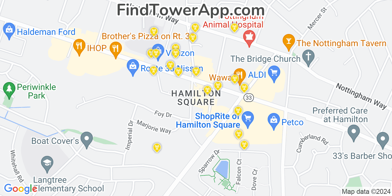 AT&T 4G/5G cell tower coverage map Hamilton Square, New Jersey