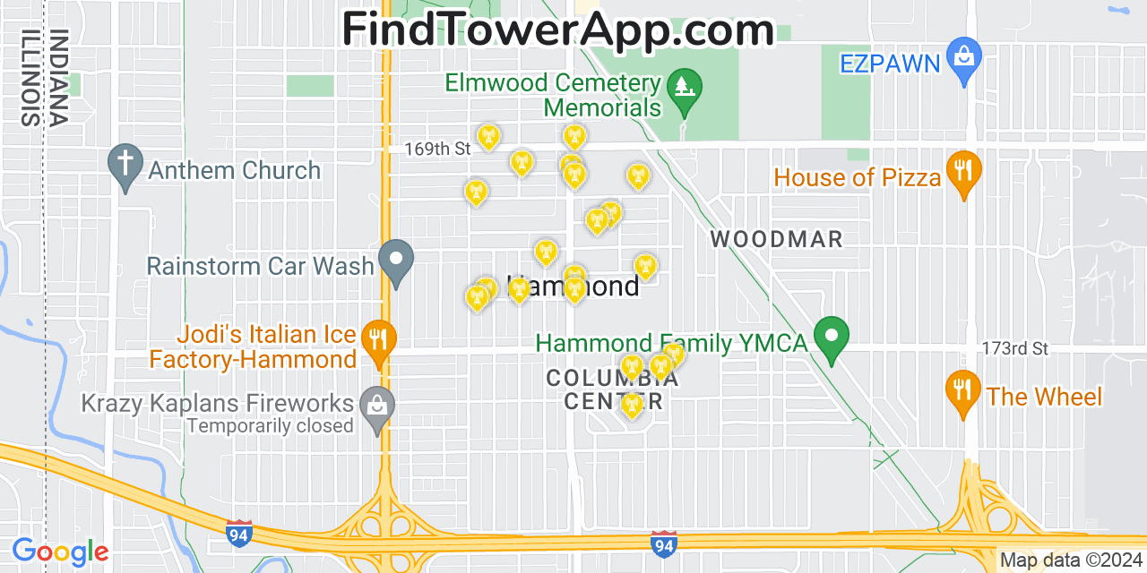 AT&T 4G/5G cell tower coverage map Hammond, Indiana