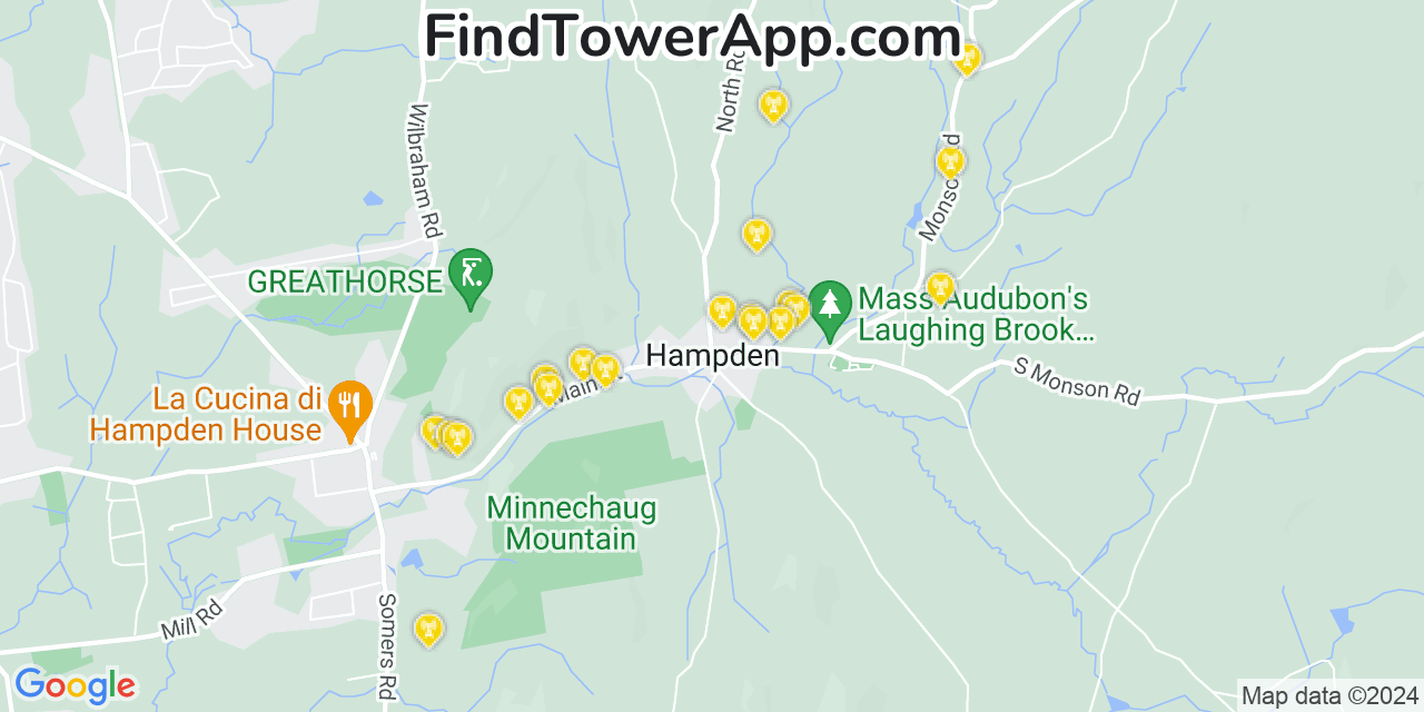 Verizon 4G/5G cell tower coverage map Hampden, Massachusetts