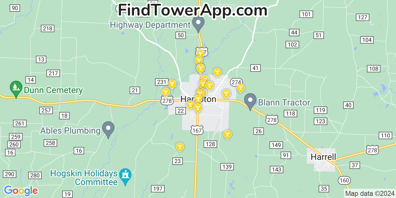 T-Mobile 4G/5G cell tower coverage map Hampton, Arkansas