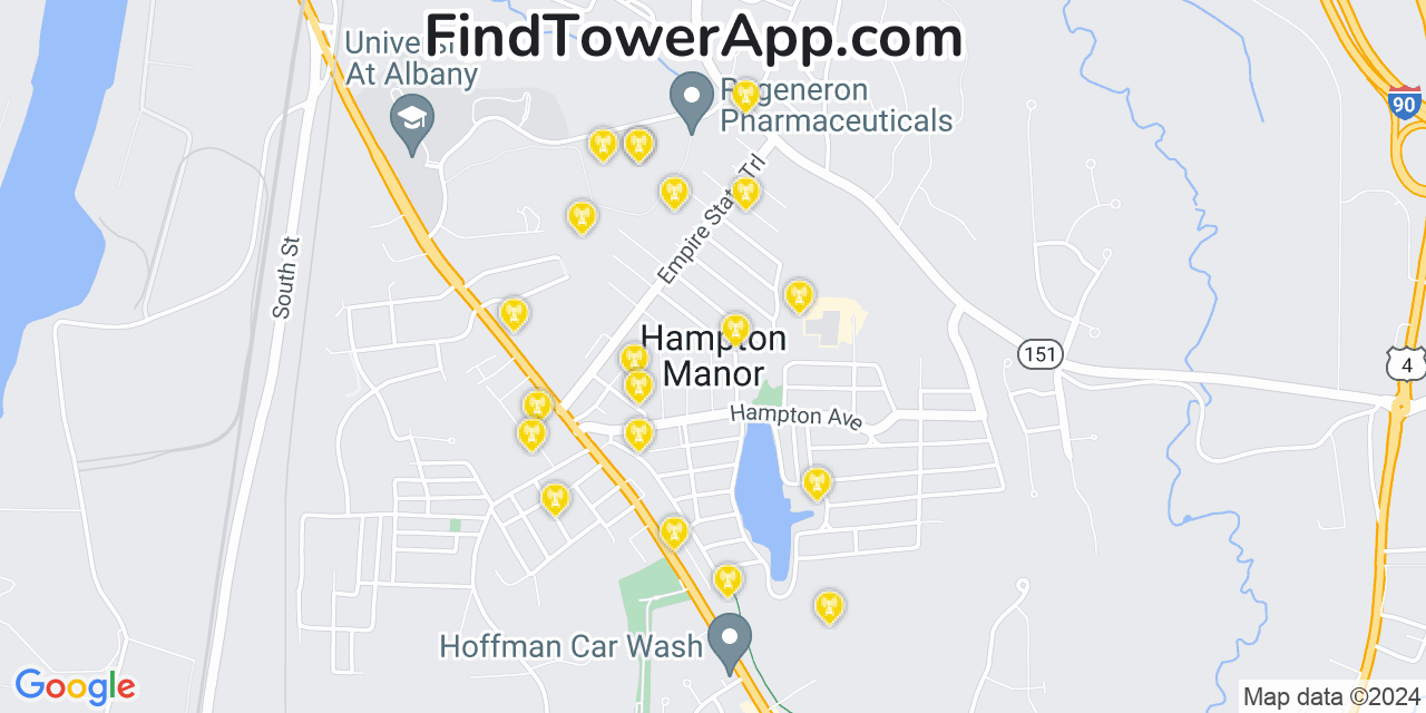 AT&T 4G/5G cell tower coverage map Hampton Manor, New York