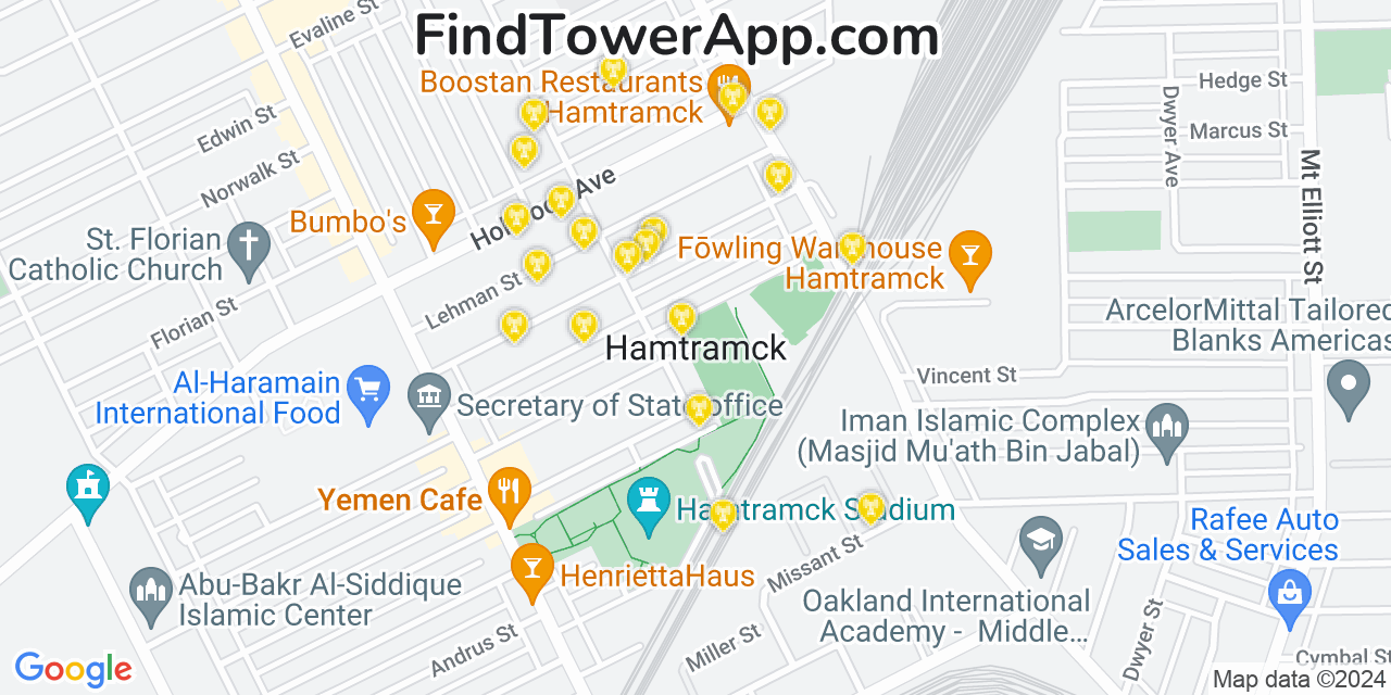 T-Mobile 4G/5G cell tower coverage map Hamtramck, Michigan