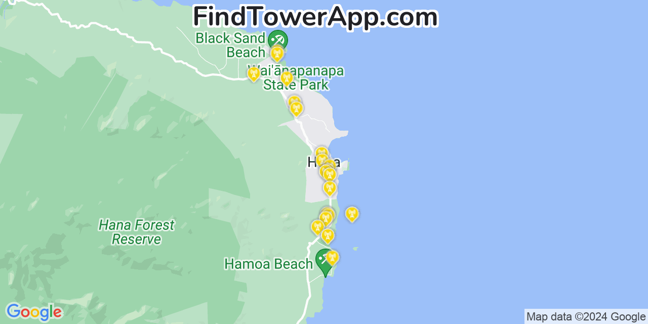 AT&T 4G/5G cell tower coverage map Hana, Hawaii