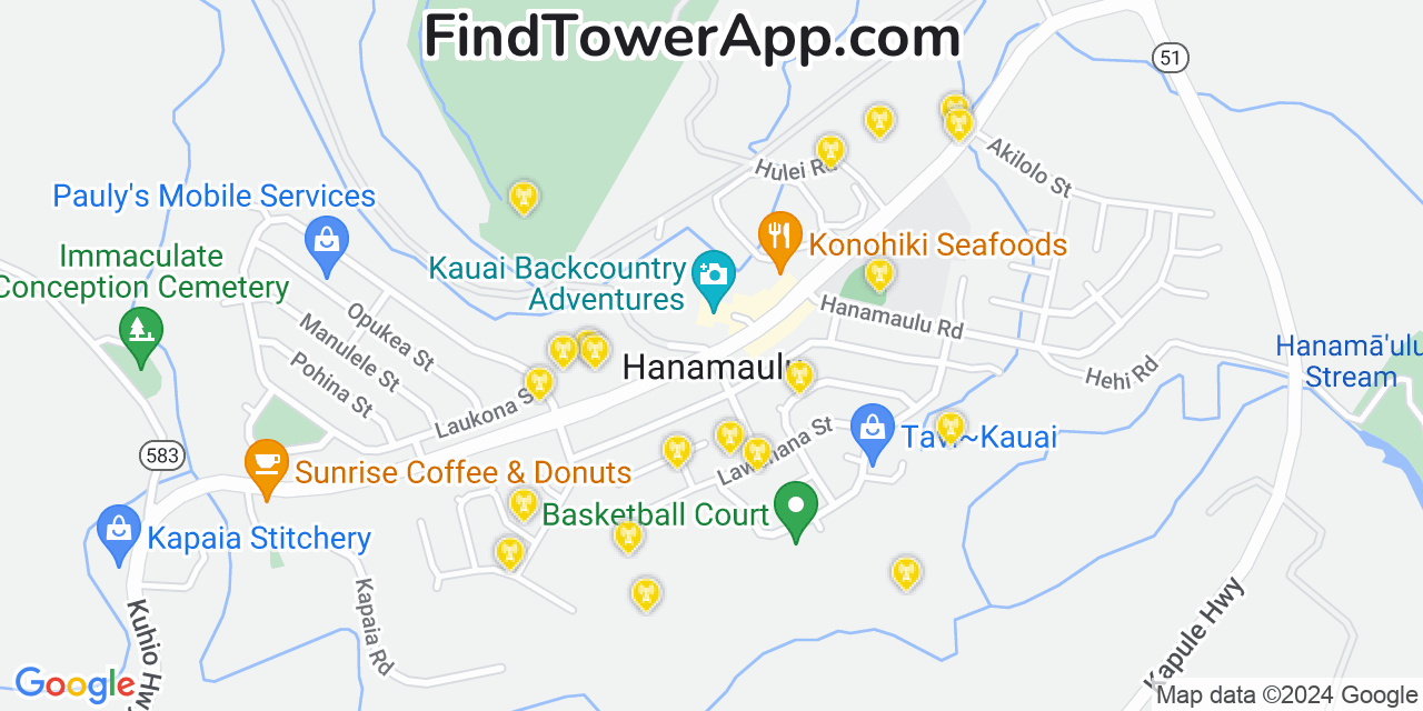 T-Mobile 4G/5G cell tower coverage map Hanamā‘ulu, Hawaii