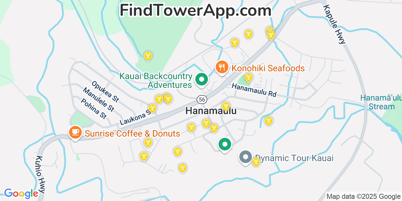 T-Mobile 4G/5G cell tower coverage map Hanamāulu, Hawaii
