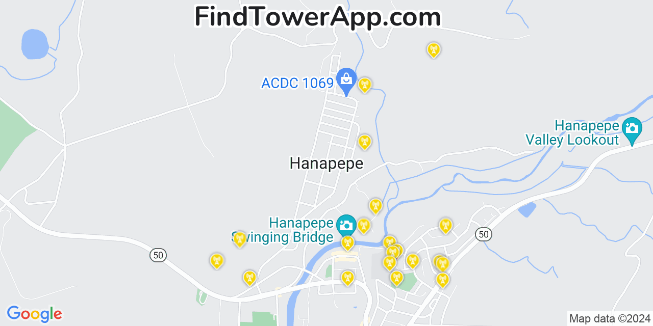 AT&T 4G/5G cell tower coverage map Hanapēpē, Hawaii