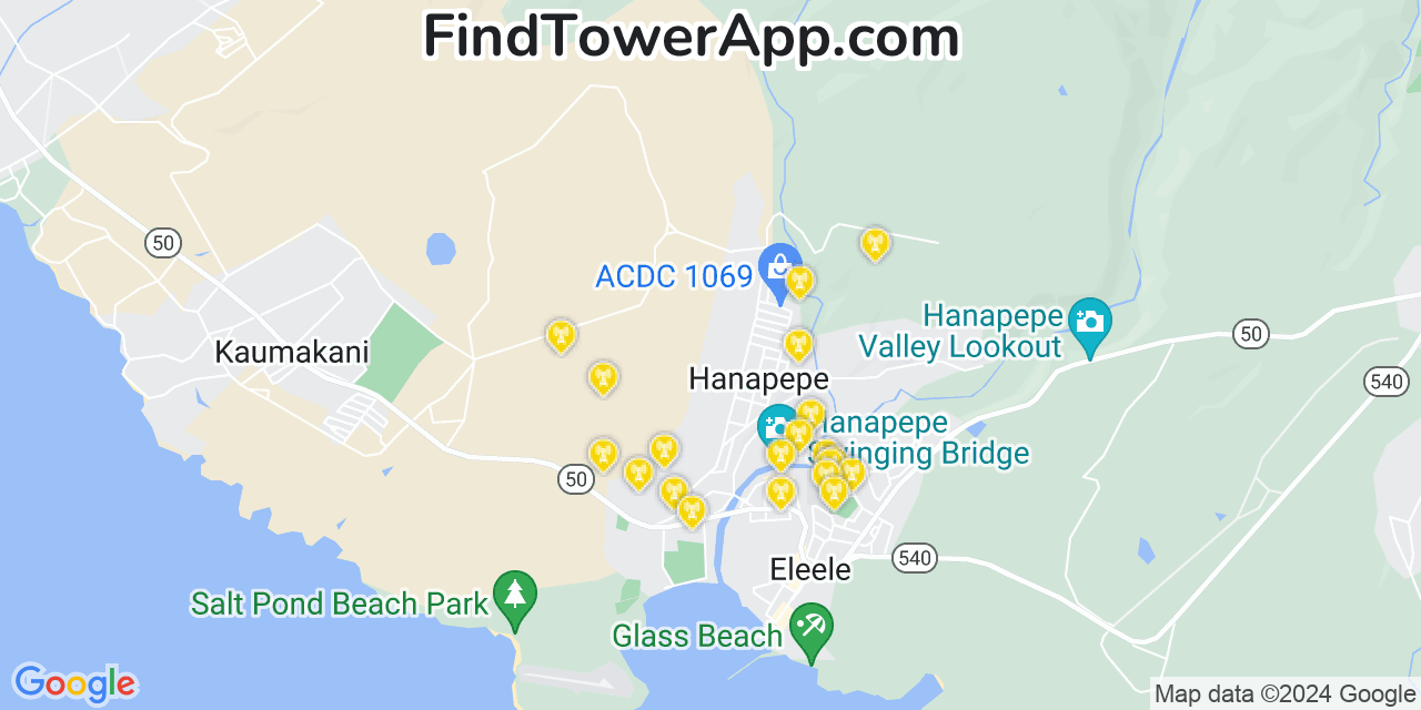 AT&T 4G/5G cell tower coverage map Hanapēpē Heights, Hawaii