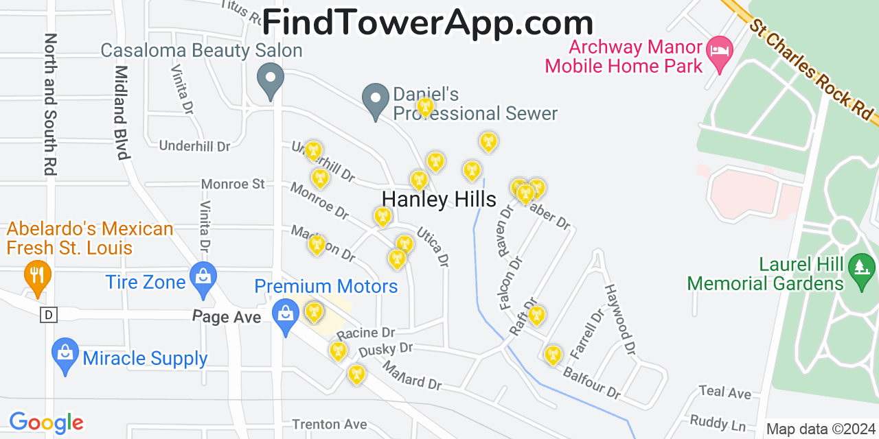 T-Mobile 4G/5G cell tower coverage map Hanley Hills, Missouri